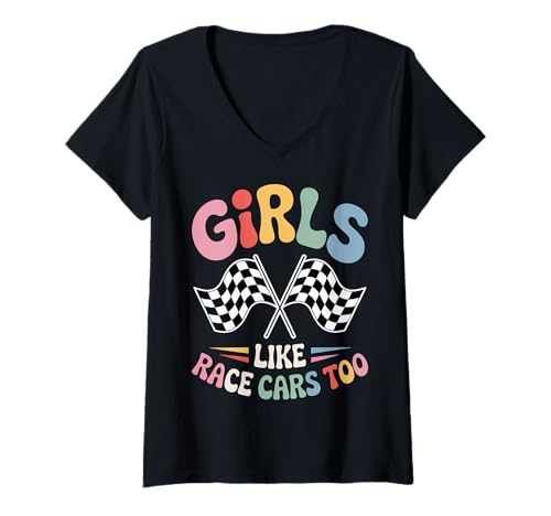 Damen Drag-Racing-Mädchen mögen Rennwagen, zu lustige Rennwagen T-Shirt mit V-Ausschnitt von Cute Drag Racing Girl Funny Racing Car Designs