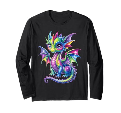Bunter Drache Baby Niedlich Hübsch Geburtstag Drachenliebhaber Kinder Langarmshirt von Cute Dragon Baby Clothes For Kids And Girls Boys