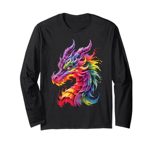 Bunte Drache Tier Abstrakte Fantasie Mythische Männer Frauen Langarmshirt Bunte Drache Tier Abstrakte Fantasie Mythische Männer Frauen Langarmshirt von Cute Dragon Clothes Watercolor Dragon Colorful