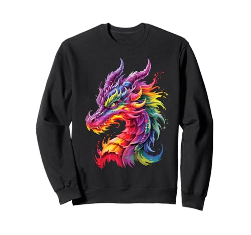 Bunte Drache Tier Abstrakte Fantasie Mythische Männer Frauen Sweatshirt von Cute Dragon Clothes Watercolor Dragon Colorful