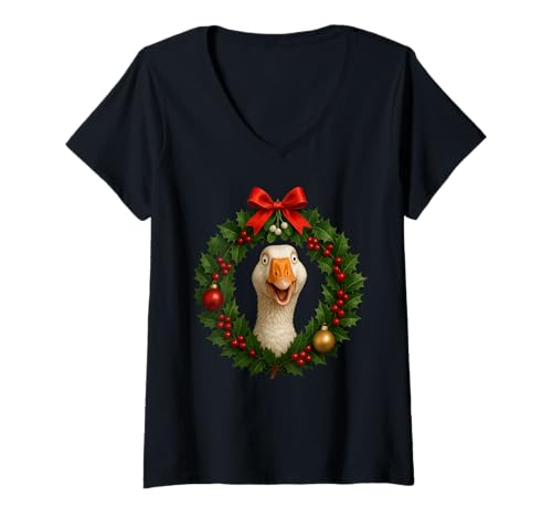 Damen Lustige Ente Weihnachten Geflügel Bauernhof Tier Weihnachten T-Shirt mit V-Ausschnitt Damen Lustige Ente Weihnachten Geflügel Bauernhof Tier Weihnachten T-Shirt mit V-Ausschnitt von Cute Duck Festive Christmas Farming Design