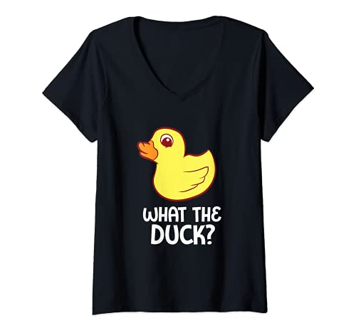 Damen Lustige Gummiente Geschenk "What The Duck" Gummiente T-Shirt mit V-Ausschnitt von Cute Duck Lover Gifts