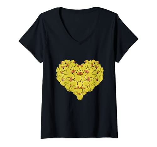 Damen Herzförmige Ente, Entchen, Bauernhoftiere, Gelb T-Shirt mit V-Ausschnitt Damen Herzförmige Ente, Entchen, Bauernhoftiere, Gelb T-Shirt mit V-Ausschnitt von Cute Duck Lover Heart Farm Pets Animal Lover Gift
