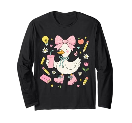 Adrette Gans Outfit Zurück zur Schule niedlich ästhetischer Stil Mädchen Langarmshirt Adrette Gans Outfit Zurück zur Schule niedlich ästhetischer Stil Mädchen Langarmshirt von Cute Duck School Graphic for Girls and Teachers