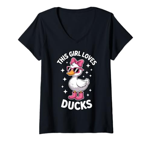Damen Enten Mädchen Lustige Ente T-Shirt mit V-Ausschnitt von Cute Ducks Funny Ducks Girl Design
