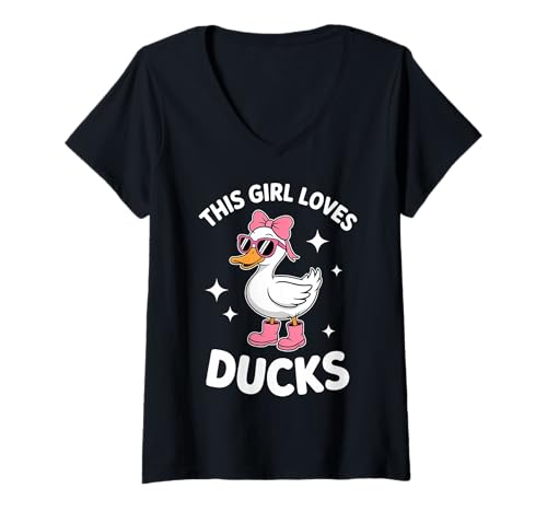 Damen Enten Mädchen Lustige Ente T-Shirt mit V-Ausschnitt von Cute Ducks Funny Ducks Girl Designs