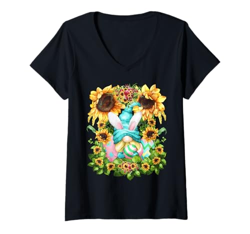 Damen Easter GNOME Grandpa with Easter Bunny Ears Cute Sunflower T-Shirt mit V-Ausschnitt Damen Easter GNOME Grandpa with Easter Bunny Ears Cute Sunflower T-Shirt mit V-Ausschnitt von Cute Easter Gnome Gifts For Women By MiGiLaMo
