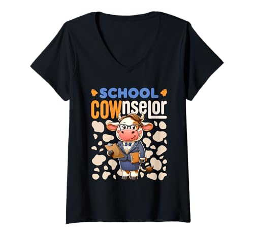 Damen Niedliche Grundschule Berater Kuh T-Shirt mit V-Ausschnitt Damen Niedliche Grundschule Berater Kuh T-Shirt mit V-Ausschnitt von Cute Elementary School Counselor Gifts and Clothes