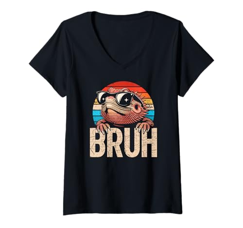 Damen Bruh Retro Vintage Reptil Eidechse Bartdrache T-Shirt mit V-Ausschnitt Damen Bruh Retro Vintage Reptil Eidechse Bartdrache T-Shirt mit V-Ausschnitt von Cute Exotic Bearded Dragon Reptile Owner Gifts