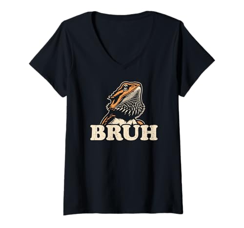 Damen Bruh Retro Vintage Reptil Eidechse Bartdrache T-Shirt mit V-Ausschnitt Damen Bruh Retro Vintage Reptil Eidechse Bartdrache T-Shirt mit V-Ausschnitt von Cute Exotic Bearded Dragon Reptile Owner Gifts