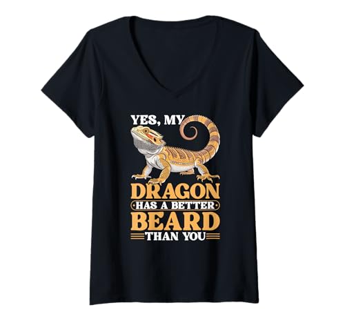 Damen Ja, Mein Drache hat einen besseren Bart Echsenbärtiger Drache T-Shirt mit V-Ausschnitt Damen Ja, Mein Drache hat einen besseren Bart Echsenbärtiger Drache T-Shirt mit V-Ausschnitt von Cute Exotic Bearded Dragon Reptile Owner Gifts
