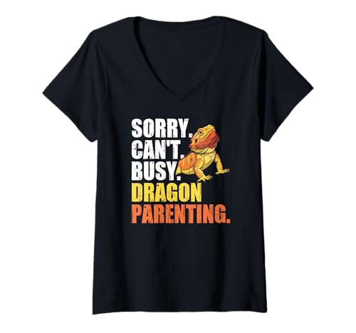 Damen Sorry Can't Busy Parenting Reptile Lizard Bartdrache T-Shirt mit V-Ausschnitt Damen Sorry Can't Busy Parenting Reptile Lizard Bartdrache T-Shirt mit V-Ausschnitt von Cute Exotic Bearded Dragon Reptile Owner Gifts