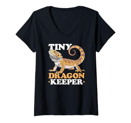 Damen Tiny Dragon Keeper Reptile Eidechse Bartdrache T-Shirt mit V-Ausschnitt Damen Tiny Dragon Keeper Reptile Eidechse Bartdrache T-Shirt mit V-Ausschnitt von Cute Exotic Bearded Dragon Reptile Owner Gifts