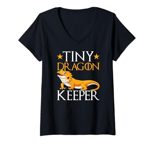 Damen Tiny Dragon Keeper Reptile Eidechse Bartdrache T-Shirt mit V-Ausschnitt Damen Tiny Dragon Keeper Reptile Eidechse Bartdrache T-Shirt mit V-Ausschnitt von Cute Exotic Bearded Dragon Reptile Owner Gifts
