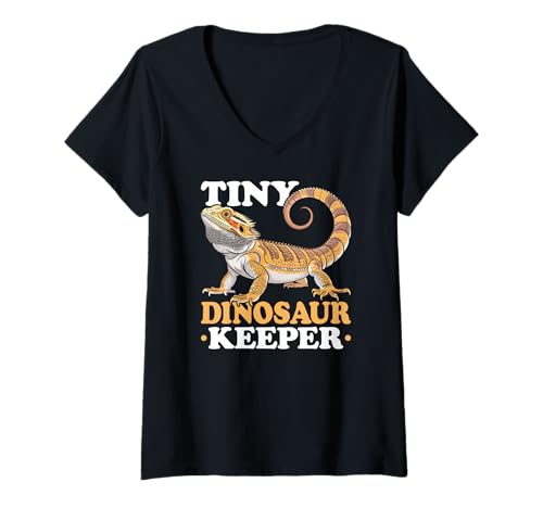 Damen Winziger Dinosaurier-Keeper, Reptilien, Eidechse, Bartdrache T-Shirt mit V-Ausschnitt Damen Winziger Dinosaurier-Keeper, Reptilien, Eidechse, Bartdrache T-Shirt mit V-Ausschnitt von Cute Exotic Bearded Dragon Reptile Owner Gifts
