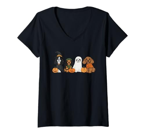 Damen Cute Fall Cocker Spaniel Dog Owner Halloween T-Shirt mit V-Ausschnitt Damen Cute Fall Cocker Spaniel Dog Owner Halloween T-Shirt mit V-Ausschnitt von Cute Fall Cocker Spaniel Dog Owner Halloween