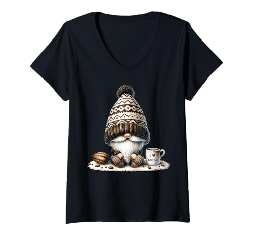 Damen Funny Santa GNOME with I Love Hot Cocoa Mug for Christmas T-Shirt mit V-Ausschnitt Damen Funny Santa GNOME with I Love Hot Cocoa Mug for Christmas T-Shirt mit V-Ausschnitt von Cute Fall Gnomes Hot Cocoa Gifts For Winter Season
