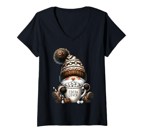 Damen Hot Cocoa GNOME Dad for Women and Cocoa Lovers Cute Winter T-Shirt mit V-Ausschnitt Damen Hot Cocoa GNOME Dad for Women and Cocoa Lovers Cute Winter T-Shirt mit V-Ausschnitt von Cute Fall Gnomes Hot Cocoa Gifts For Winter Season