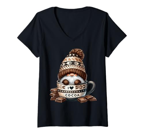 Damen Unique Winter Must Haves for Women with Hot Cocoa GNOME T-Shirt mit V-Ausschnitt Damen Unique Winter Must Haves for Women with Hot Cocoa GNOME T-Shirt mit V-Ausschnitt von Cute Fall Gnomes Hot Cocoa Gifts For Winter Season