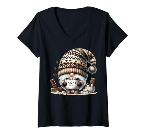 Damen Winter GNOME with Hot Cocoa Mugs and Marshmallows for Fall T-Shirt mit V-Ausschnitt Damen Winter GNOME with Hot Cocoa Mugs and Marshmallows for Fall T-Shirt mit V-Ausschnitt von Cute Fall Gnomes Hot Cocoa Gifts For Winter Season