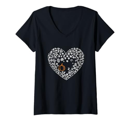 Damen Herbst Herbst Kürbis Familie Halloween Thanksgiving Dankbar T-Shirt mit V-Ausschnitt Damen Herbst Herbst Kürbis Familie Halloween Thanksgiving Dankbar T-Shirt mit V-Ausschnitt von Cute Fall Heart T-Shirts & Apparel for Women