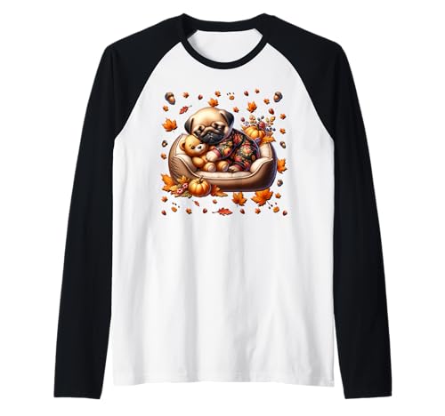 Aesthetic Fall Pug Accessories for Girls Cute Pug for Autumn Raglan von Cute Fall Pug Stuff Pug Owner Gifts For Pug Lovers