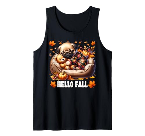 Hello Fall Pug Graphic for Women Men Kids Cute Autumn Dog Tank Top von Cute Fall Pug Stuff Pug Owner Gifts For Pug Lovers