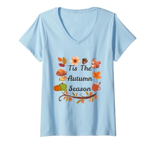 Damen Lustiger Herbstspruch Gemütlicher Herbst Kürbis Gewürzsaison T-Shirt mit V-Ausschnitt Damen Lustiger Herbstspruch Gemütlicher Herbst Kürbis Gewürzsaison T-Shirt mit V-Ausschnitt von Cute Fall Quote Retro Autumn Leaves Cozy Season