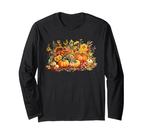 Colorful Autumn Pumpkin Graphic for Women Floral Fall Langarmshirt Colorful Autumn Pumpkin Graphic for Women Floral Fall Langarmshirt von Cute Fall Themed Gifts For Women Teacher Librarian
