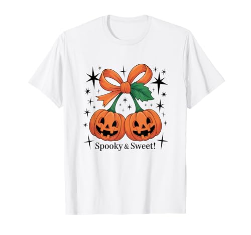 Coquette Fall Vibes Girly Kürbis Kirsche Schleife Thanksgiving T-Shirt von Cute Fall Themed Tops for Women Girls Teens