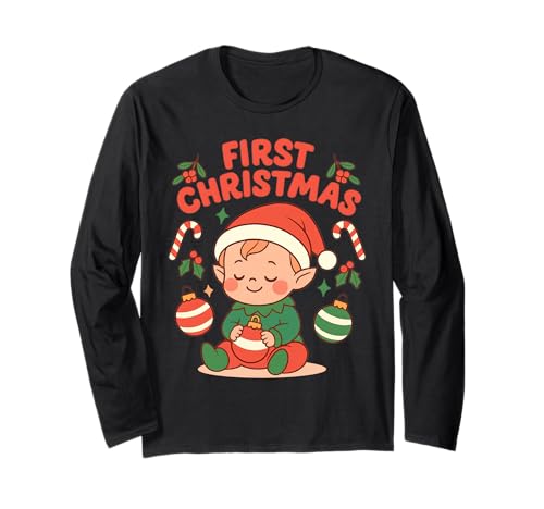Weihnachtspyjama für Babys im Retro-Stil Langarmshirt von Cute Family Christmas Matching XMAS Newborn Design