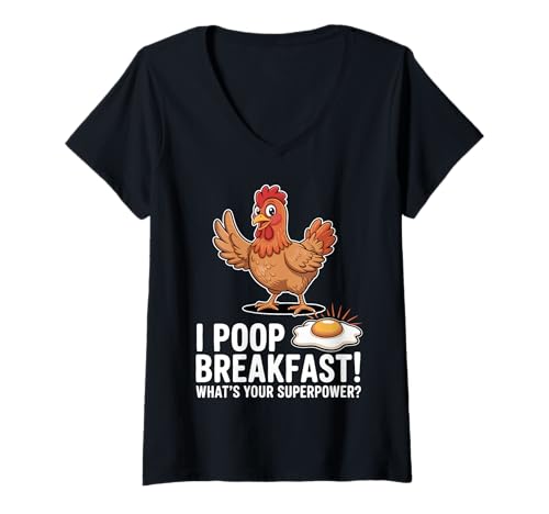 Damen Lustiges Huhn-Cartoon mit Eier-Farm-Tierhumor T-Shirt mit V-Ausschnitt Damen Lustiges Huhn-Cartoon mit Eier-Farm-Tierhumor T-Shirt mit V-Ausschnitt von Cute Farm Animal Chicken Humor Gifts For Men Women