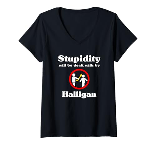 Damen Dummheit Wird von Halligan - Feuerwehrmann behandelt T-Shirt mit V-Ausschnitt Damen Dummheit Wird von Halligan - Feuerwehrmann behandelt T-Shirt mit V-Ausschnitt von Cute Firefighter Tees