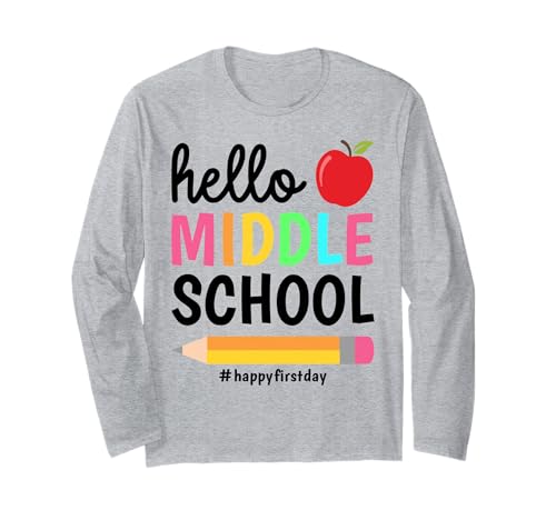 Hallo Mittelschule, Schulanfang, Kinder für den ersten Schultag Langarmshirt Hallo Mittelschule, Schulanfang, Kinder für den ersten Schultag Langarmshirt von Cute First Day of School Gifts for Kids Boys Girls
