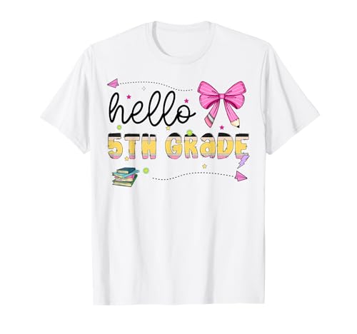 Hallo Mädchen der 5. Klasse, Coquette, Fünfte Klasse, zurück zur Schule T-Shirt von Cute First Day of School Girls Coquette Bow Tees
