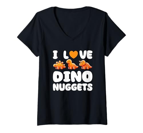 Damen Amerikanisches Essen Kawaii Dino Nuggets Lover T-Shirt mit V-Ausschnitt Damen Amerikanisches Essen Kawaii Dino Nuggets Lover T-Shirt mit V-Ausschnitt von Cute Foodie Dino Nugget