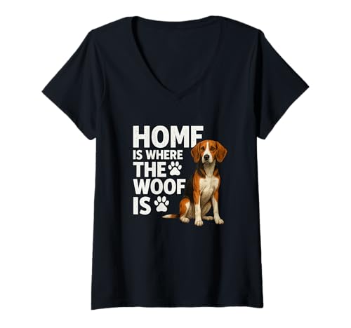 Damen Zuhause ist wo der Wuff ist Lustiger amerikanischer Foxhound-Hundeliebhaber T-Shirt mit V-Ausschnitt Damen Zuhause ist wo der Wuff ist Lustiger amerikanischer Foxhound-Hundeliebhaber T-Shirt mit V-Ausschnitt von Cute Foxhound Mom Dad Tee Funny Pet Owner Shirt