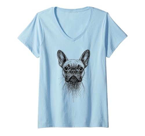 Damen Frenchies Lover Abstrakt Kritzel Scribble Art French Bulldog T-Shirt mit V-Ausschnitt Damen Frenchies Lover Abstrakt Kritzel Scribble Art French Bulldog T-Shirt mit V-Ausschnitt von Cute Frenchies Lover Scribble Art Pencil Drawing