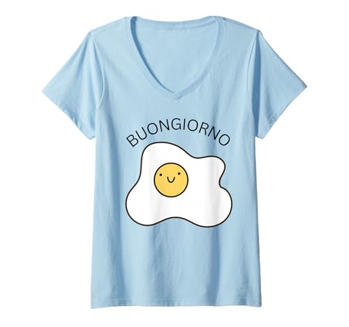 Damen Buongiorno Spiegelei Sleep Good Morning auf Italian Women Kid T-Shirt mit V-Ausschnitt Damen Buongiorno Spiegelei Sleep Good Morning auf Italian Women Kid T-Shirt mit V-Ausschnitt von Cute Fried Egg saying Buongiorno Italian Girls