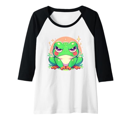 Damen Frosch Angry Grumpy Face Tween Kleinkind Mädchen Grafik Raglan von Cute Frog Lover Outfit Gifts Girls