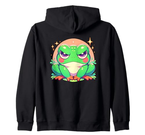 Grumpy Face Angry Frog Japanischer Anime-Stil Mädchen Grafik Kapuzenjacke von Cute Frog Lover Outfit Gifts Girls
