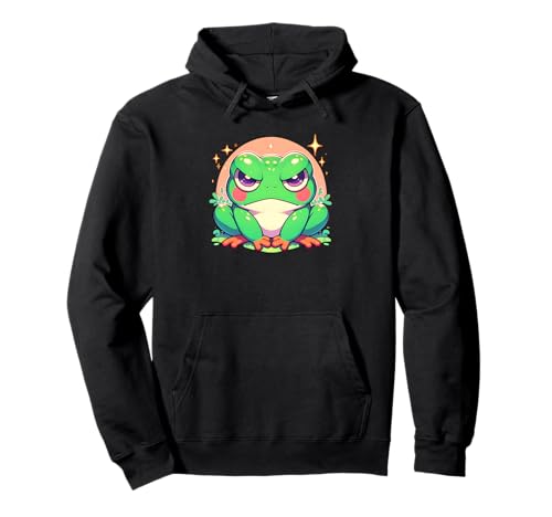 Grumpy Face Angry Frog Japanischer Anime-Stil Mädchen Grafik Pullover Hoodie von Cute Frog Lover Outfit Gifts Girls