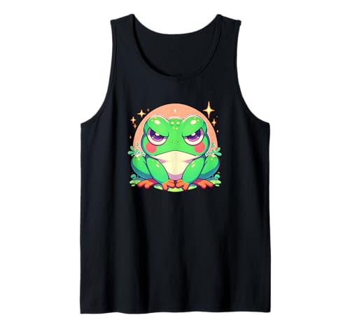 Grumpy Face Angry Frog Japanischer Anime-Stil Mädchen Grafik Tank Top von Cute Frog Lover Outfit Gifts Girls