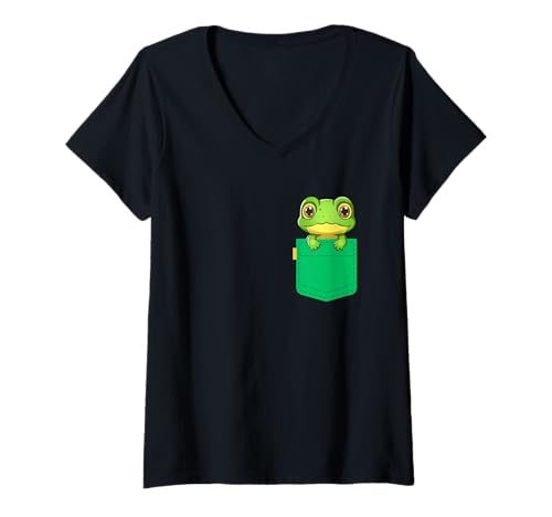 Damen Entzückender Taschenfrosch für Kinder T-Shirt mit V-Ausschnitt Damen Entzückender Taschenfrosch für Kinder T-Shirt mit V-Ausschnitt von Cute Frog Pocket Kids Cartoon Animal
