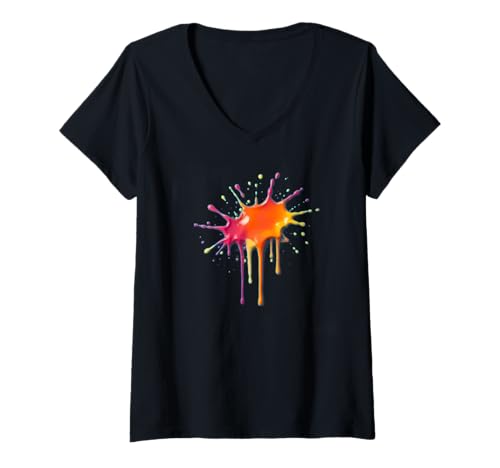 Damen Helle Bunte Farbspritzer T-Shirt mit V-Ausschnitt Damen Helle Bunte Farbspritzer T-Shirt mit V-Ausschnitt von Cute Fun and Funny