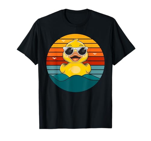 Lustige Badeente für Männer Frauen Kinder Retro Sonnenuntergang Süße Ente T-Shirt von Cute Funny Animal Summer Beach Summer Beach Vibes