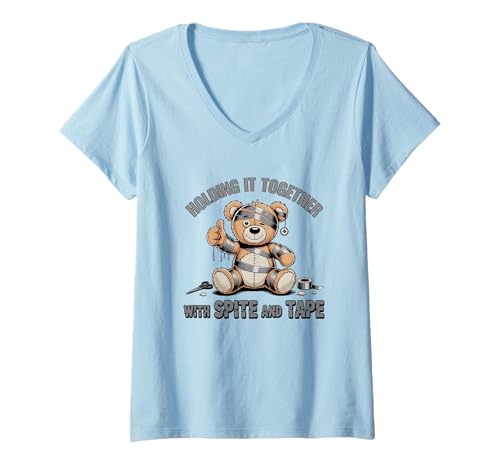 Damen Halten Sie es zusammen mit Spite und Klebeband T-Shirt mit V-Ausschnitt Damen Halten Sie es zusammen mit Spite und Klebeband T-Shirt mit V-Ausschnitt von Cute Funny Bear Spite Tape Humor