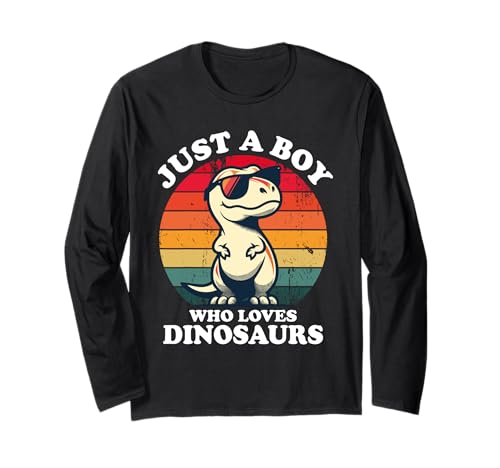 Just A Boy Who Loves Dinosaurs Lustiger Retro Dinosaurier T-Rex Langarmshirt von Cute Funny Dinosaur Funny Retro Dinosaur T-Rex