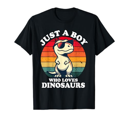 Just A Boy Who Loves Dinosaurs Lustiger Retro Dinosaurier T-Rex T-Shirt von Cute Funny Dinosaur Funny Retro Dinosaur T-Rex
