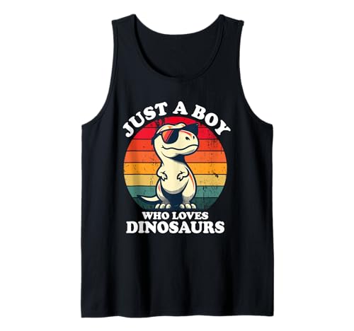 Just A Boy Who Loves Dinosaurs Lustiger Retro Dinosaurier T-Rex Tank Top von Cute Funny Dinosaur Funny Retro Dinosaur T-Rex